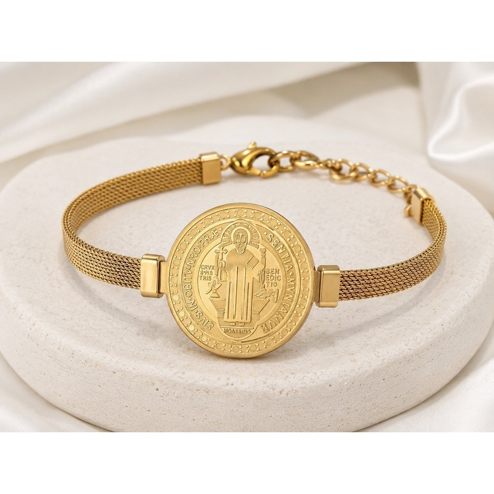 Gold Saint Medal Mesh Bracelet for Women